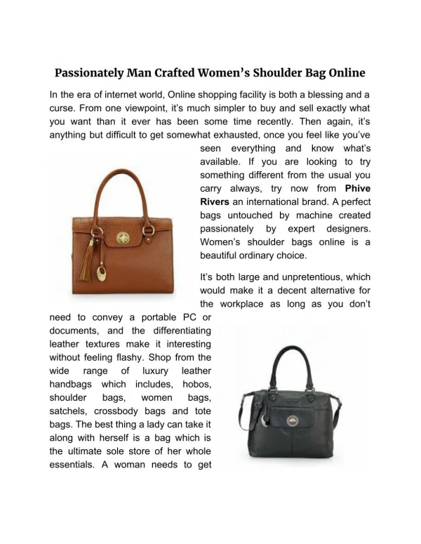 Passionately Man Crafted Women’s shoulder Bag Online
