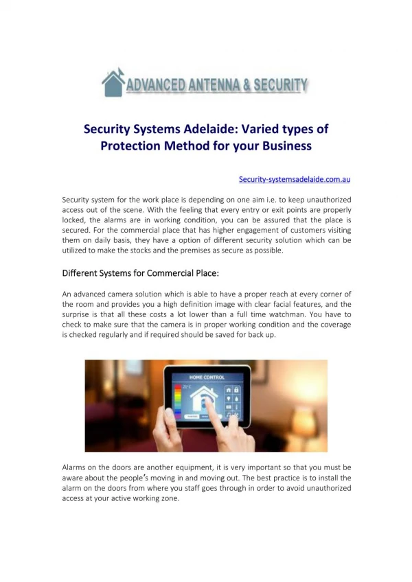 Security Systems Adelaide Varied types of Protection Method for your Business