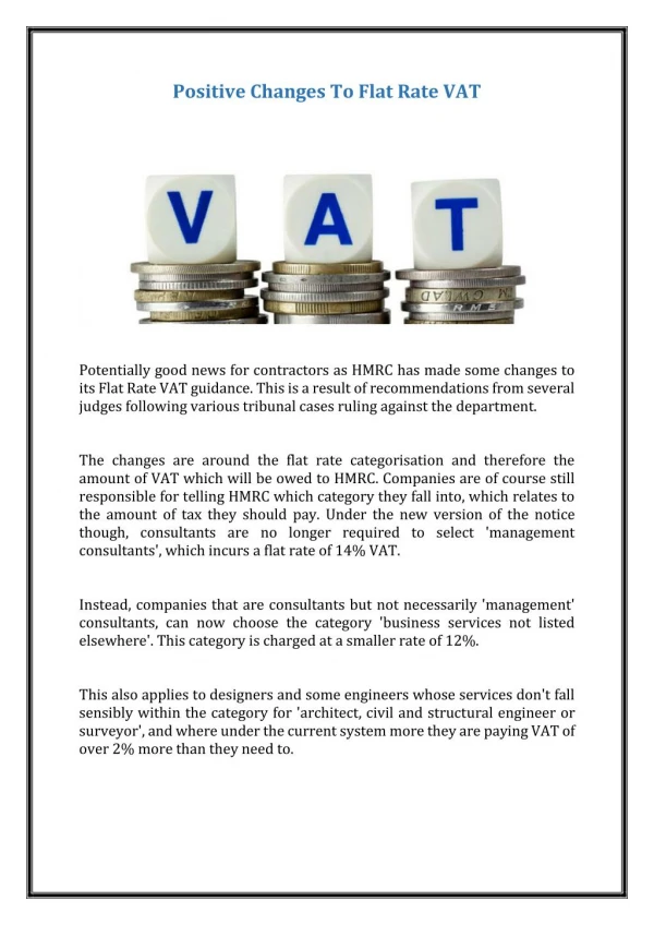 Positive Changes To Flat Rate VAT
