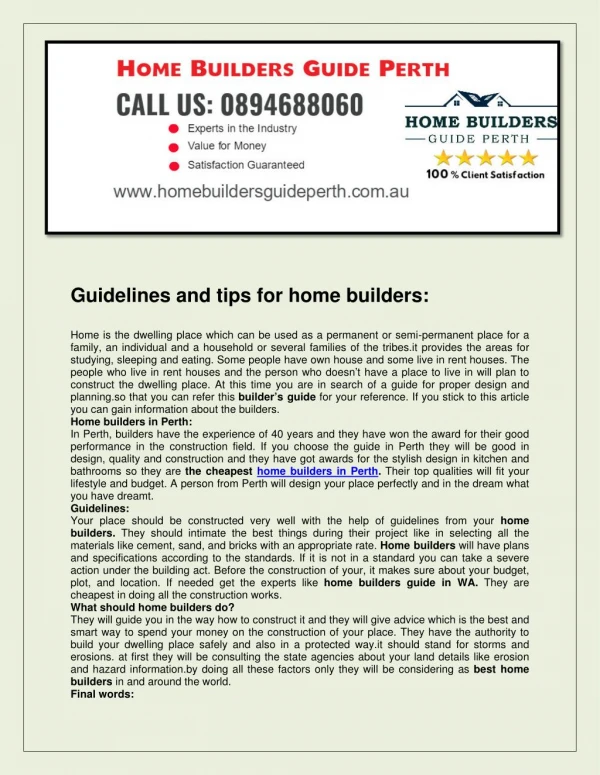Home builders guide perth