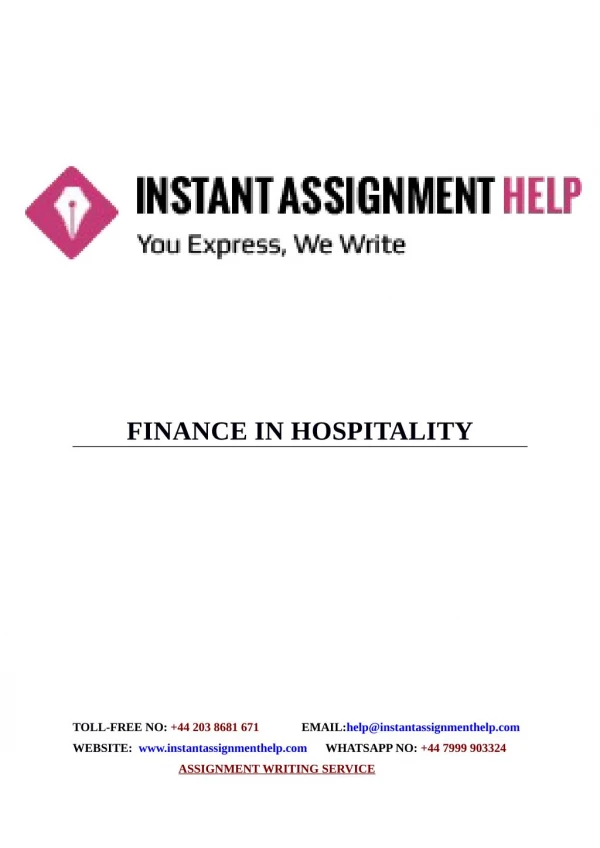 Instant Assignment Help - Sample on Finance in Hospitality