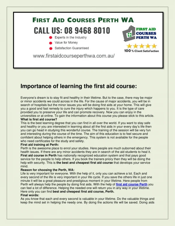 First aid courses perth wa