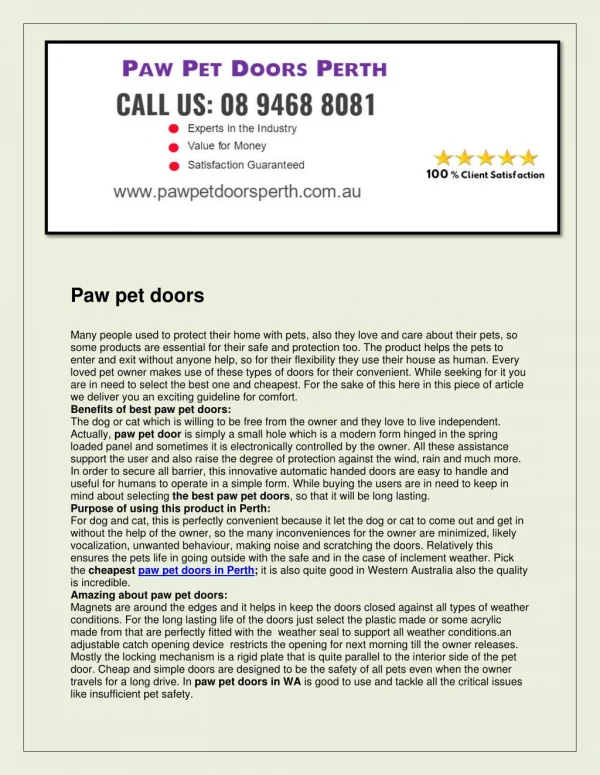 Paw Pet Doors Perth
