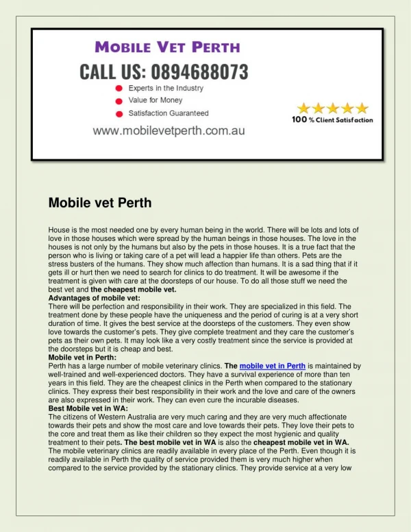 Mobile Vet Perth