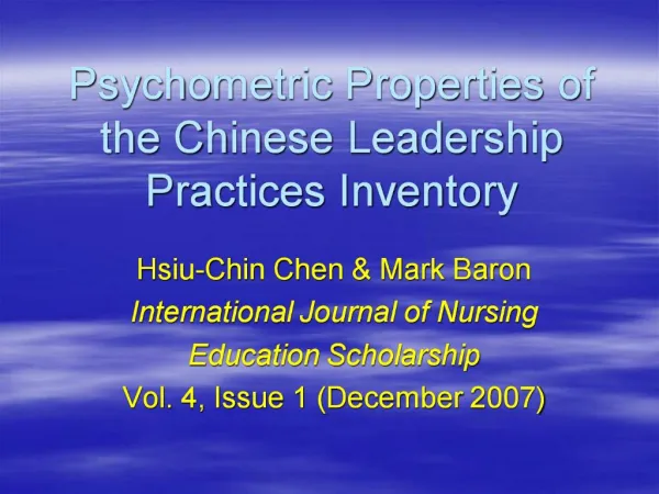 Psychometric Properties of the Chinese Leadership Practices Inventory