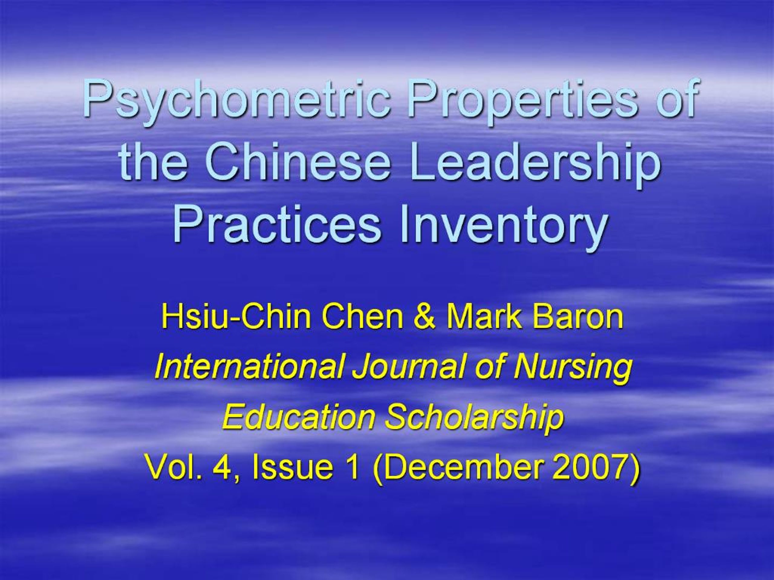 PPT - Psychometric Properties of the Chinese Leadership Practices ...