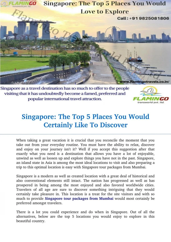 Singapore: The Top 5 Places You Would Certainly Like To Discover