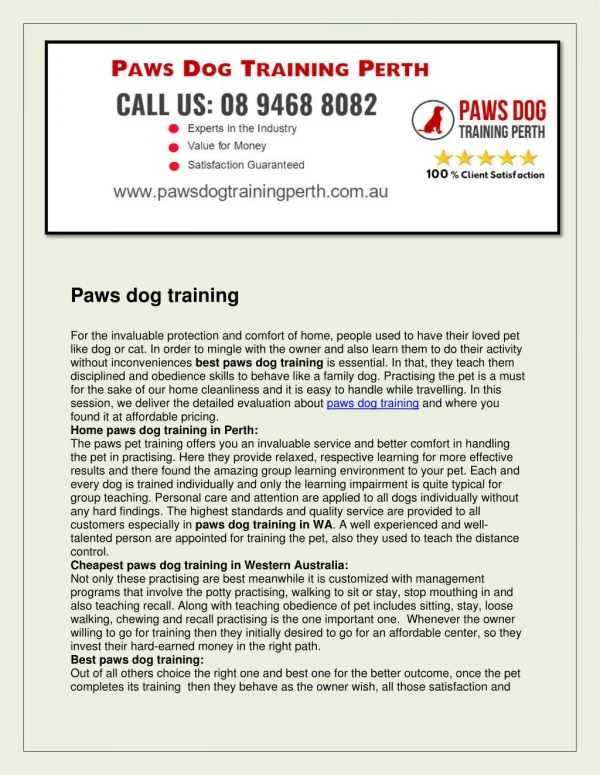 Paws dog training perth