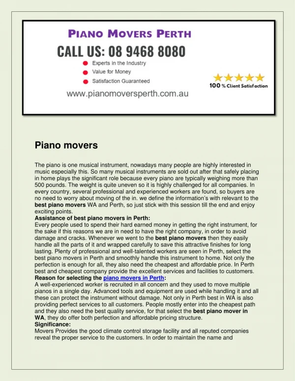 Piano Movers Perth