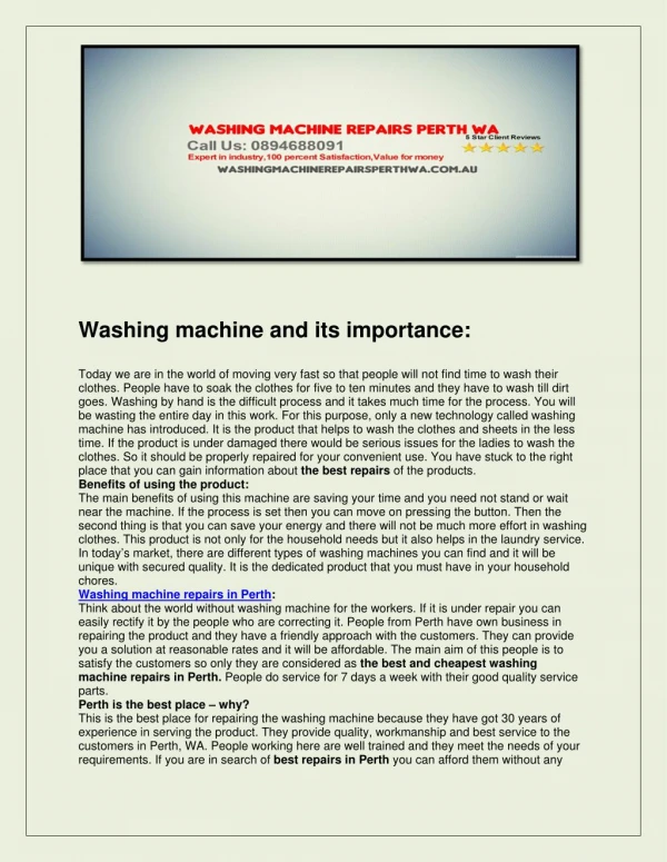 Washing machine repairs perth wa