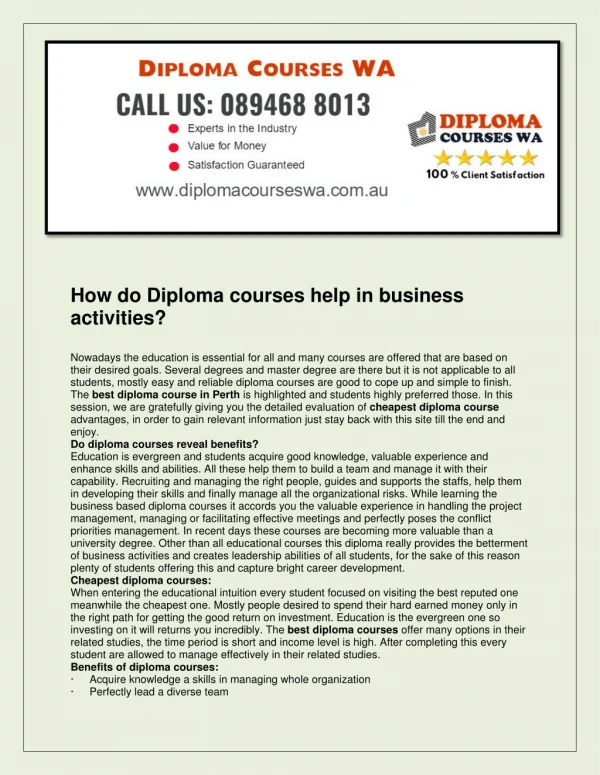 Diploma Courses WA