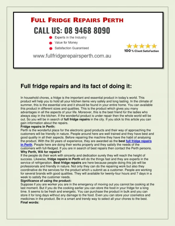 Full fridge repairs perth