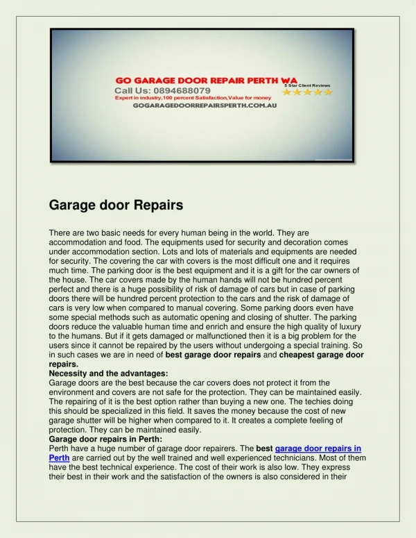 Go Garage Door Repair Perth WA