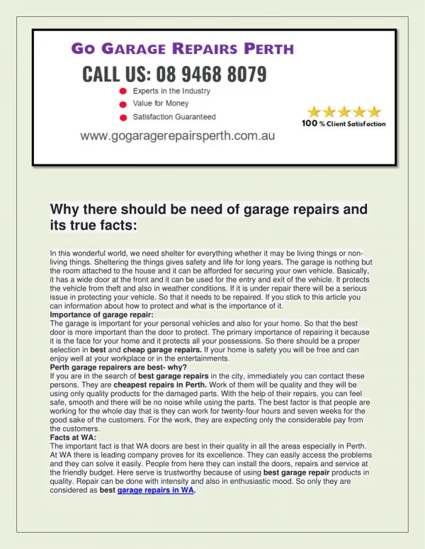 Go garage repairs perth