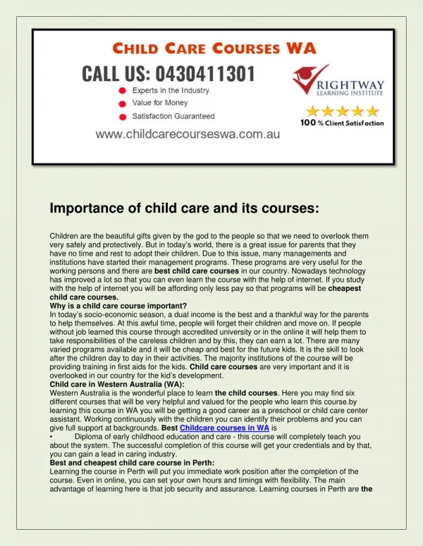 Child Care Courses WA