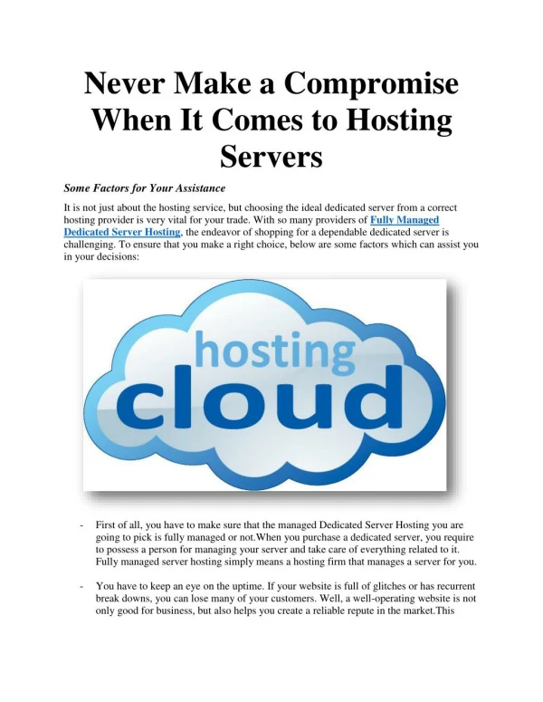 Never Make a Compromise When It Comes to Hosting Servers