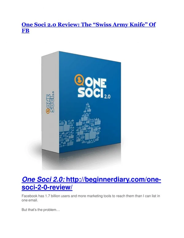 One Soci 2.0 review & massive 100 bonus items