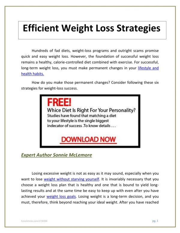 Efficient Weight Loss Strategies