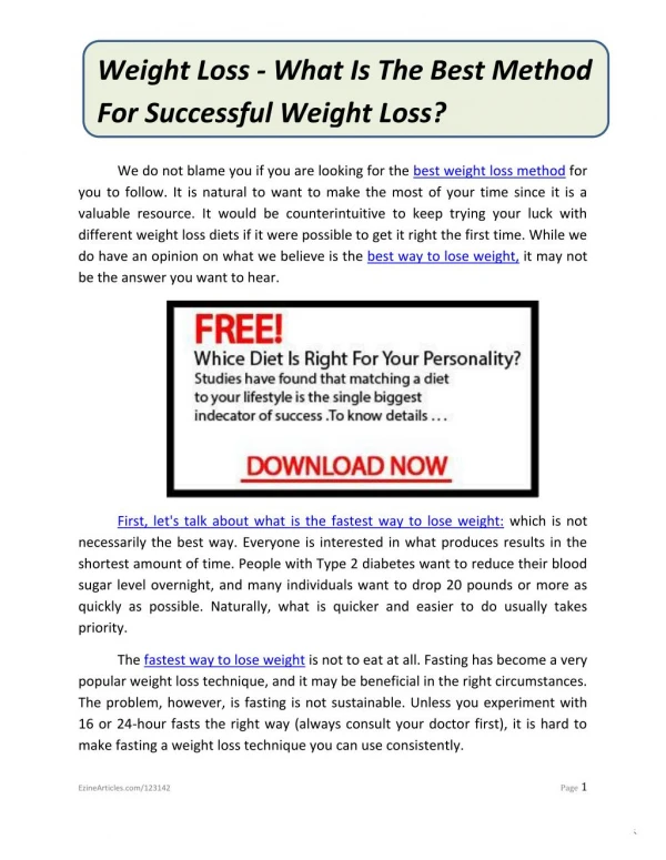 Weight Loss - What Is The Best Method For Successful Weight Loss?