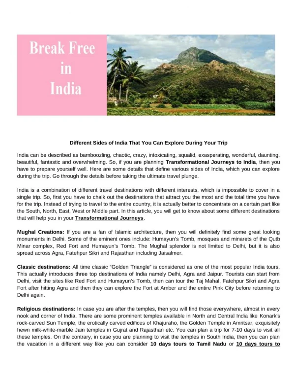 Break Free In India