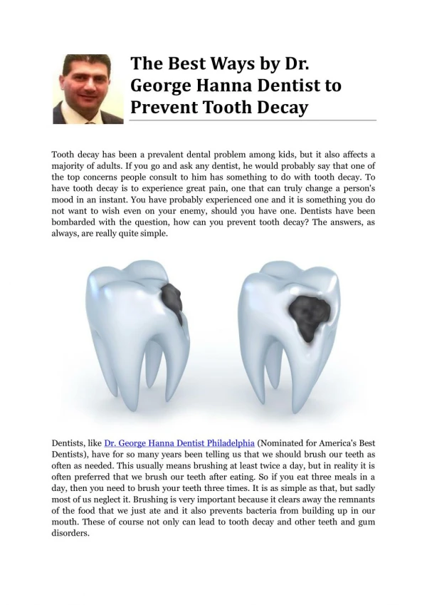 The Best Ways by Dr. George Hanna Dentist to Prevent Tooth Decay