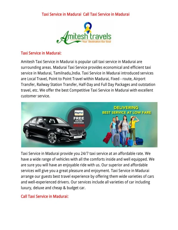 Taxi Service in Madurai | Call Taxi Service in Madurai