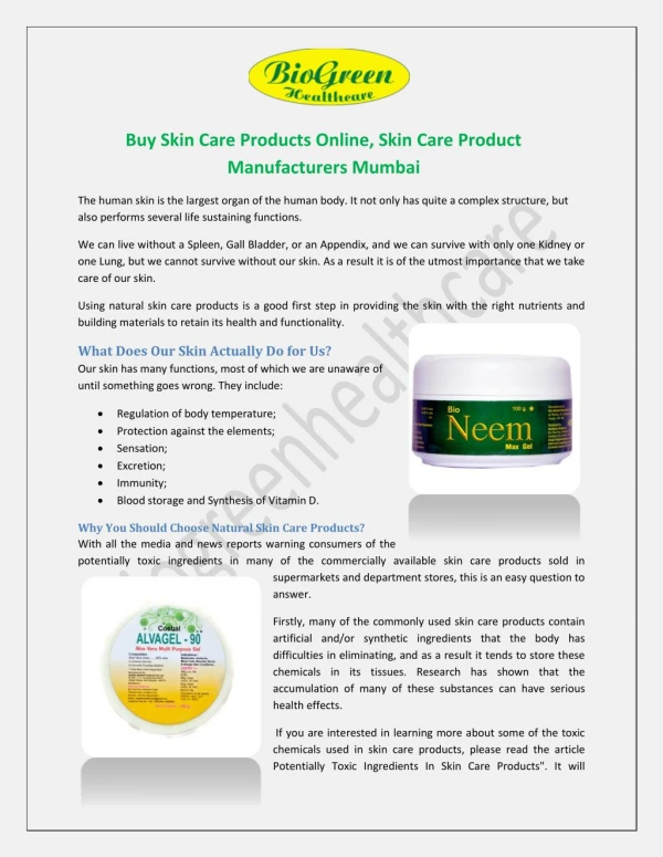 Buy Skin Care Products Online, Skin Care Product Manufacturers Mumbai