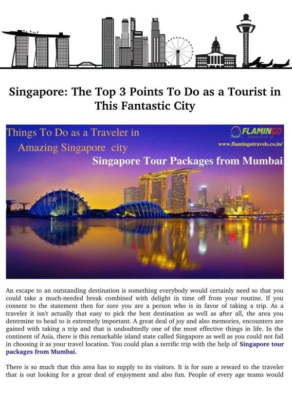 Singapore: The Top 3 Points To Do as a Tourist in This Fantastic City