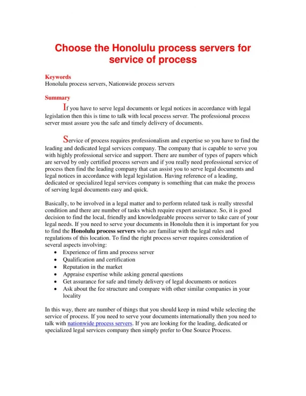 Choose the Honolulu process servers for service of process