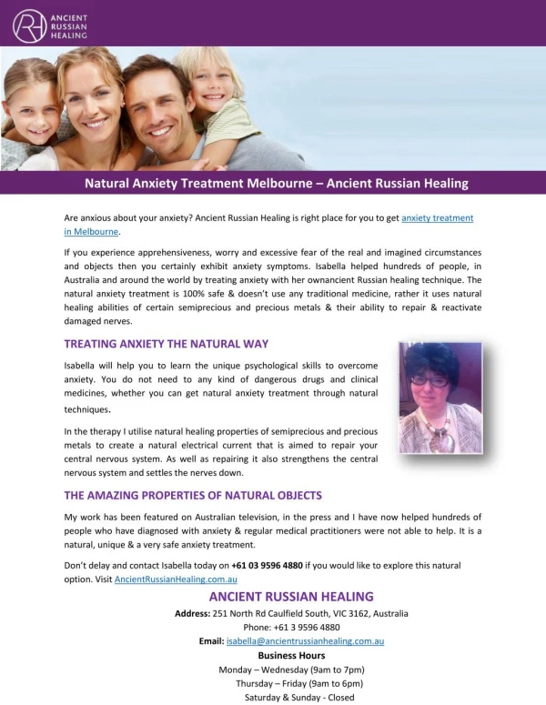 Natural Anxiety Treatment Melbourne – Ancient Russian Healing
