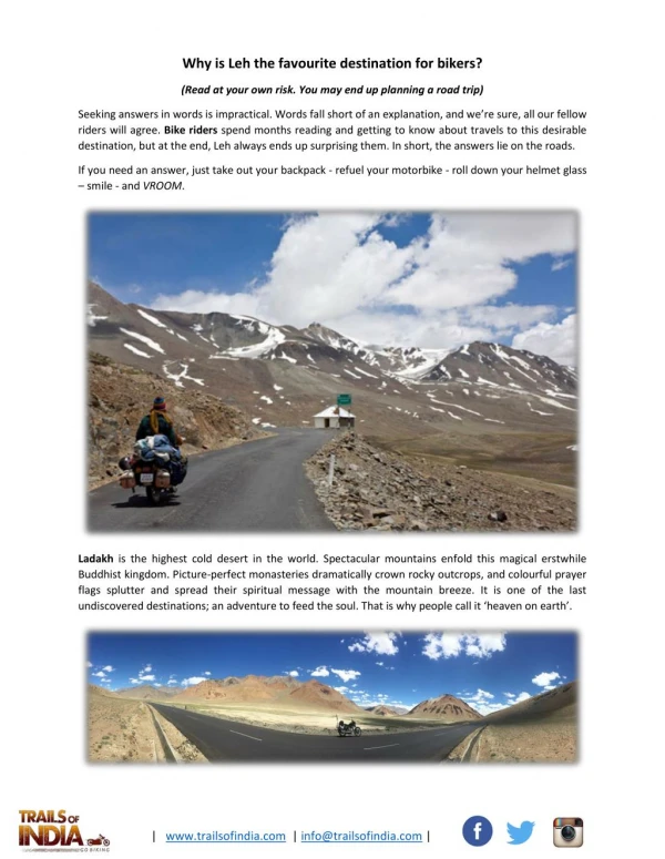 Why is Leh the favourite destination for bikers?