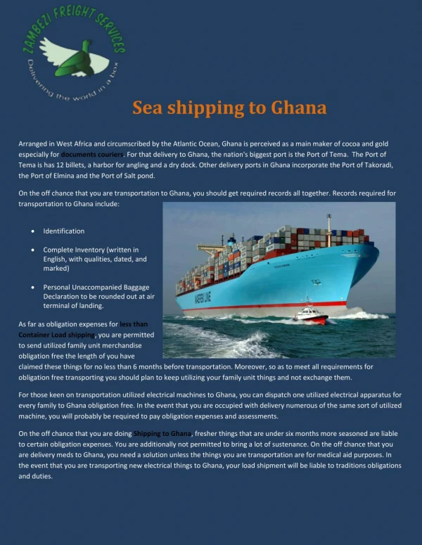 Sea shipping to Ghana