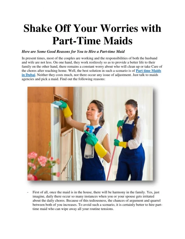 Shake Off Your Worries with Part-Time Maids
