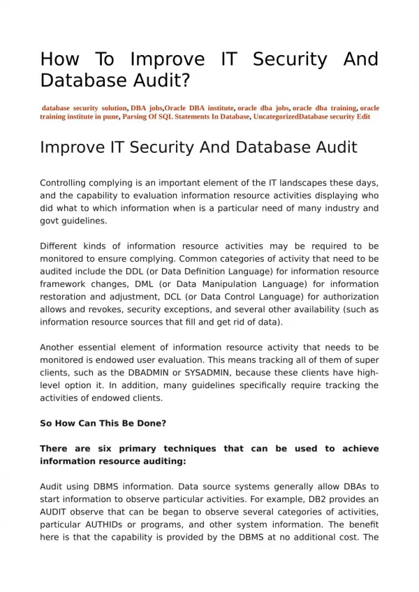 How To Improve IT Security And Database Audit?