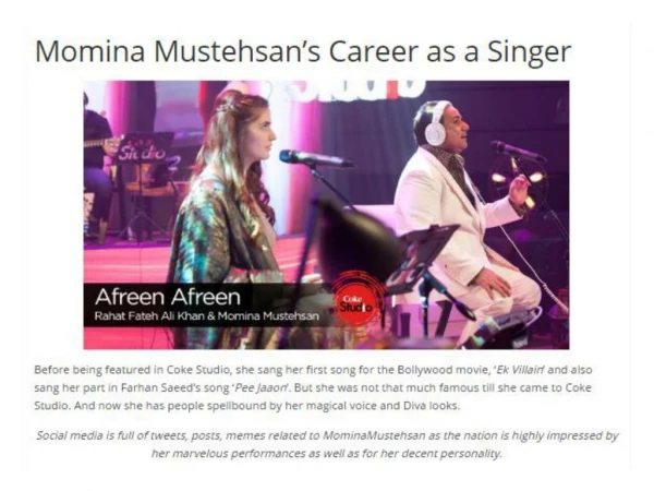 Momina Mustehsan’s Career as a Singer