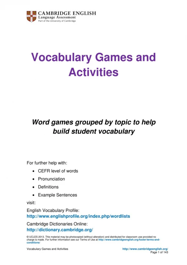 Vocabulary games and activities