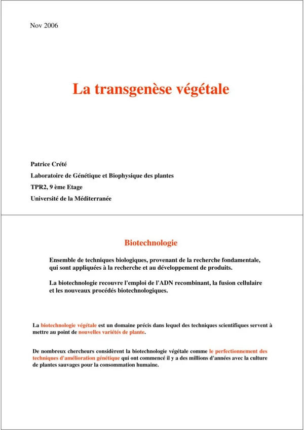 transgenese végétale