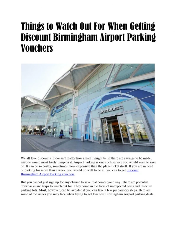 Things to Watch Out For When Getting Discount Birmingham Airport Parking Vouchers