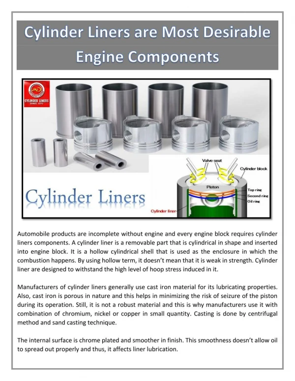 Cylinder Liners are Most Desirable Engine Components