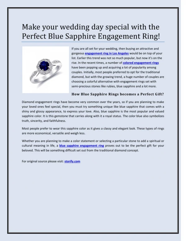 Make your wedding day special with the Perfect Blue Sapphire Engagement Ring!