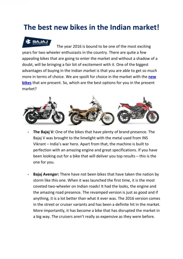 The best new bikes in the Indian market!