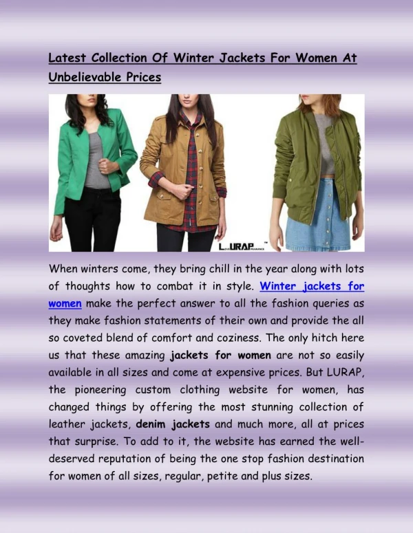 Latest Collection Of Winter Jackets For Women At Unbelievable Prices