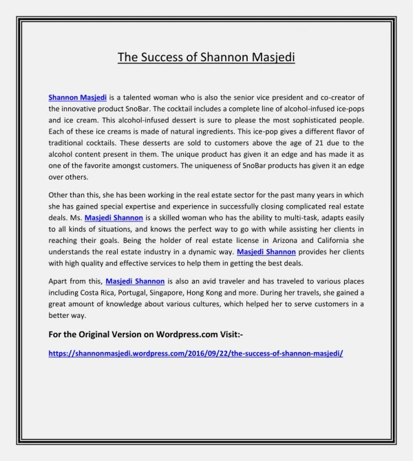 The Success of Shannon Masjedi