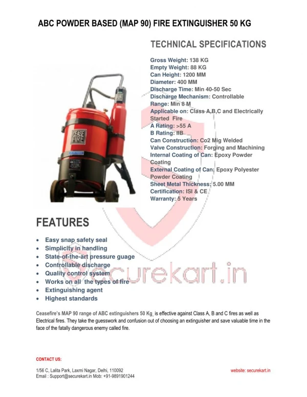 CEASEFIRE FIRE EXTINGUISHER 50 KG Features & Specifications