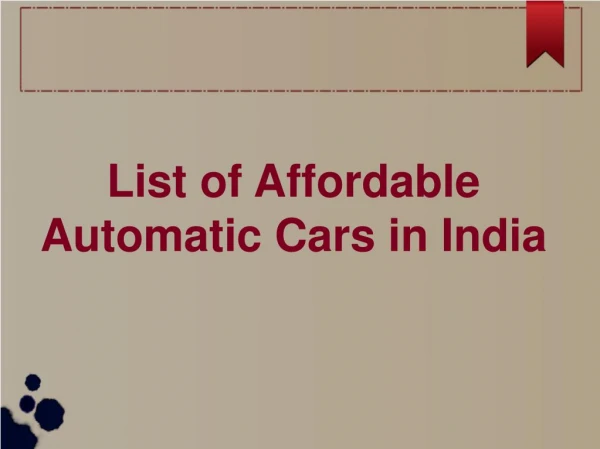 Top 3 Affordable Automatic Cars in India