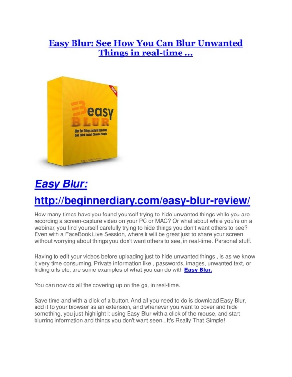 Easy Blur Review-MEGA $22,400 Bonus & 65% DISCOUNT