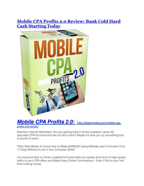 Mobile CPA Profits 2.0 review and sneak peek demo