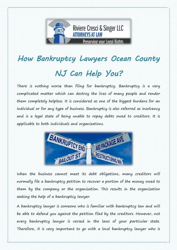 How Bankruptcy Lawyers Ocean County NJ Can Help You