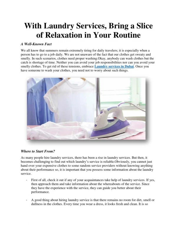 With Laundry Services, Bring a Slice of Relaxation in Your Routine