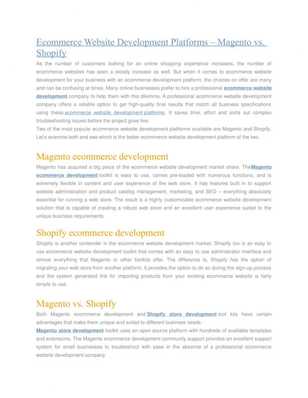 Ecommerce Website Development Platforms – Magento vs. Shopify